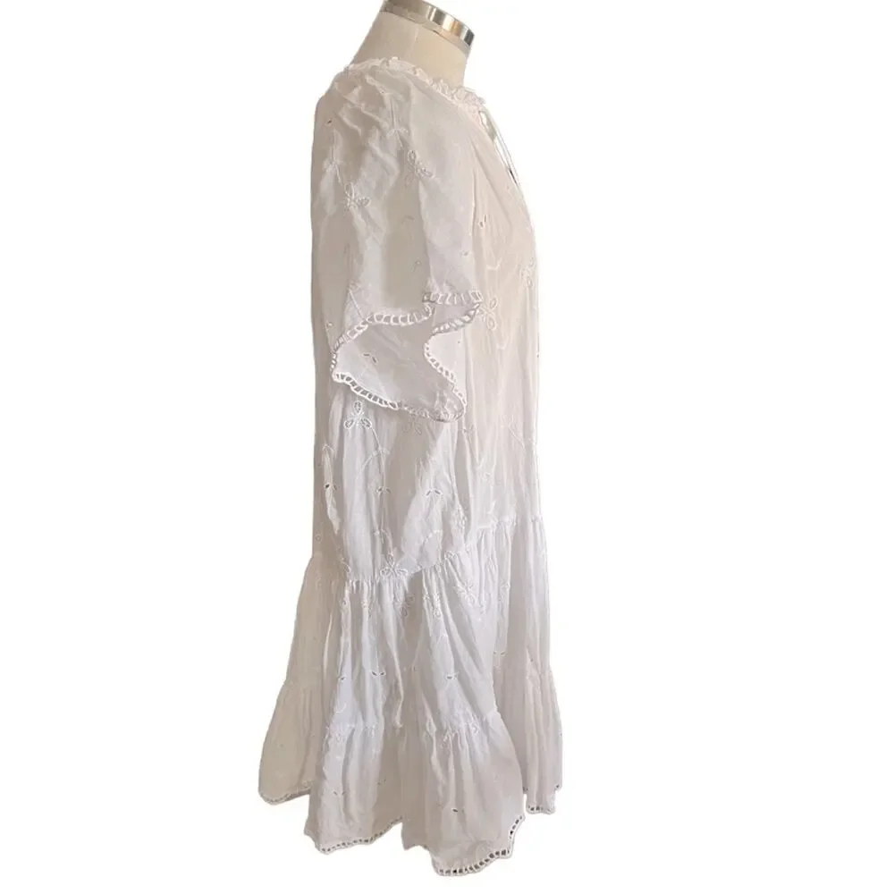 MANGO Open Work Detailed  Eyelet Dress White Size M